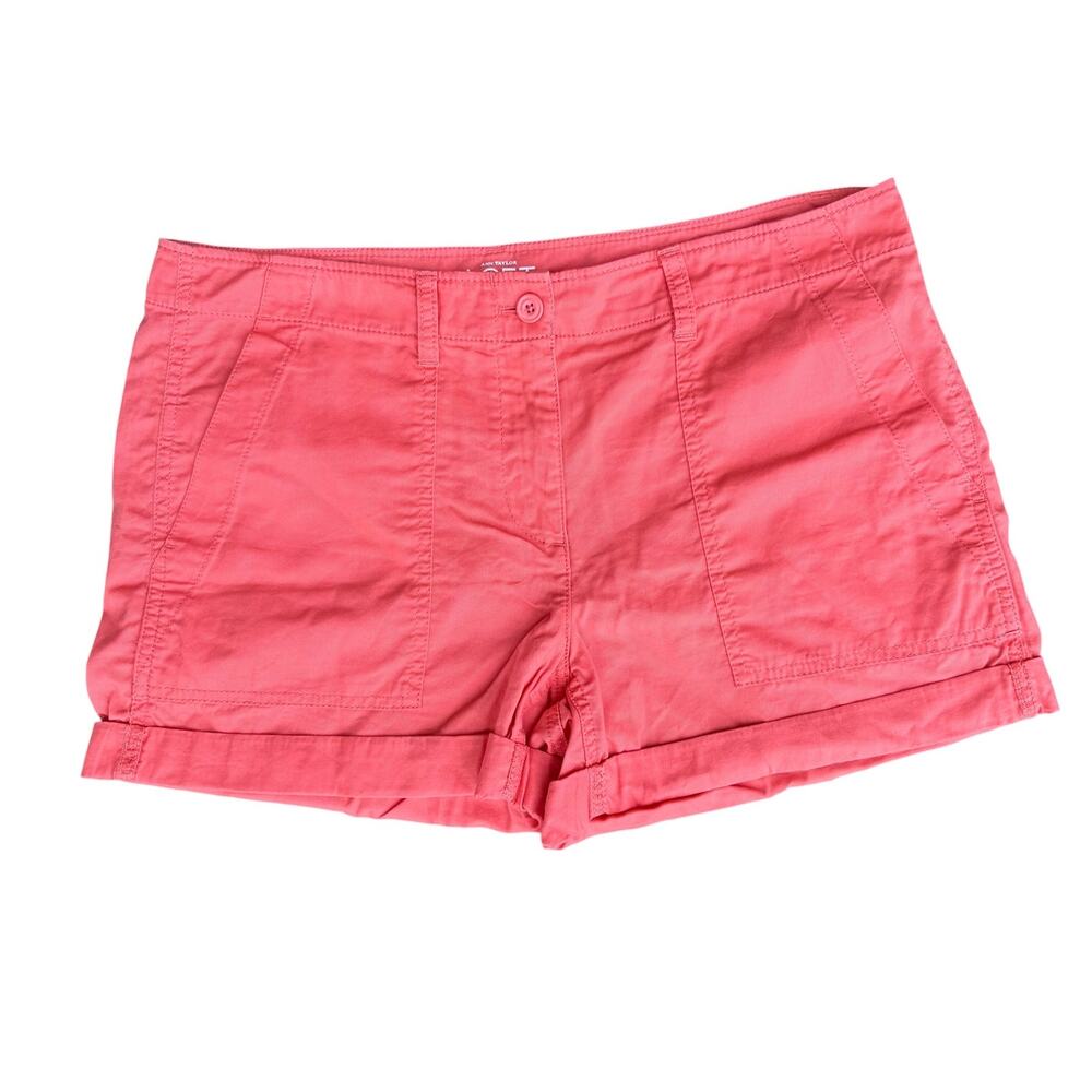 LOFT Coral Pink Cotton Cargo Shorts Cuffed Cuff Hem Mid Rise Womens Size 8